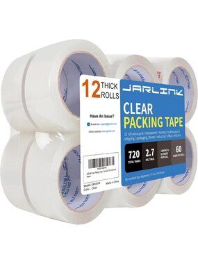 Heavy Duty Clear Packing Tape - 12 Rolls, Strong Adhesive, Perfect for Shipping